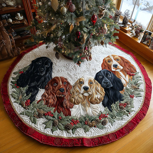 Spaniel by the Fire Christmas Quilted Tree Skirt NCU0DV8204