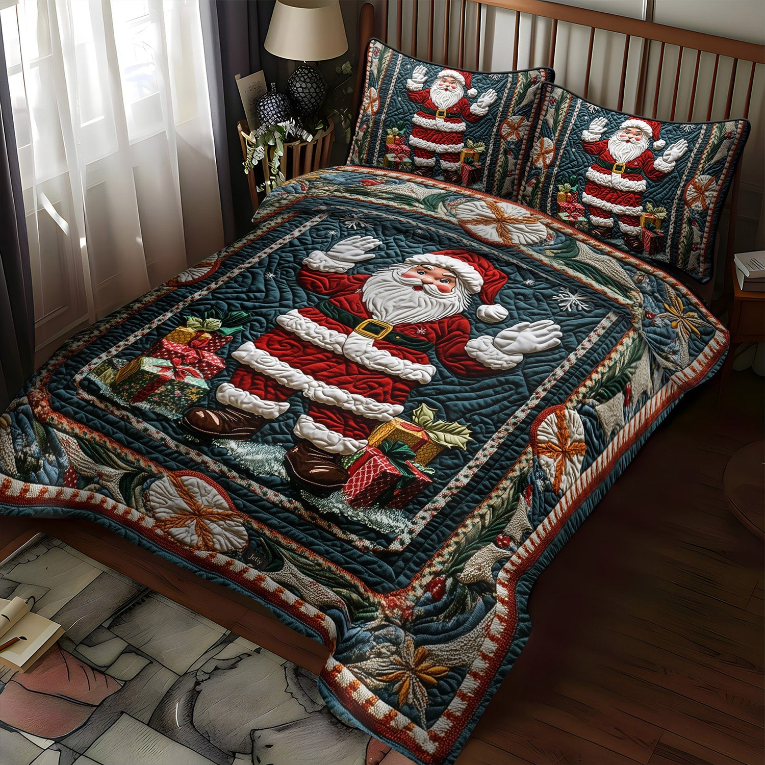Starlit Santa 3-Piece Quilted Bedding Set NCU0NT043