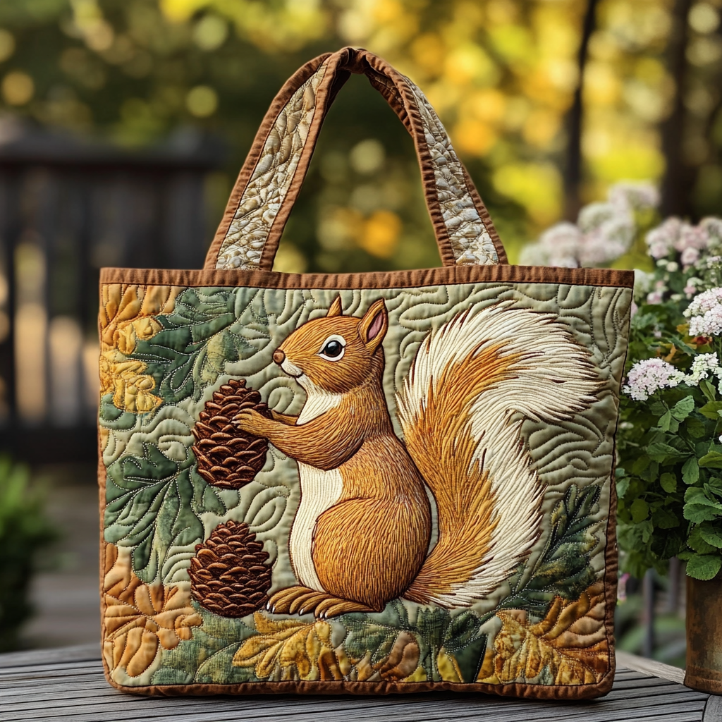 Squirrel Delight Quilted Tote Bag NCU0DK9288