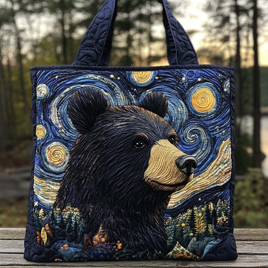 Starry Black Bear Quilted Tote Bag NCU0XD1175
