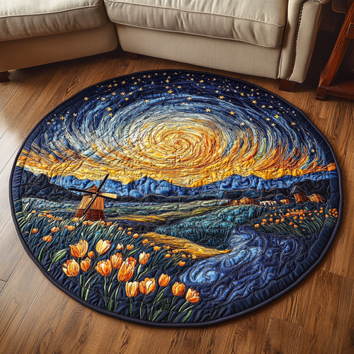 Starry Tulip Fields Quilted Round Mat NCU0VL1348