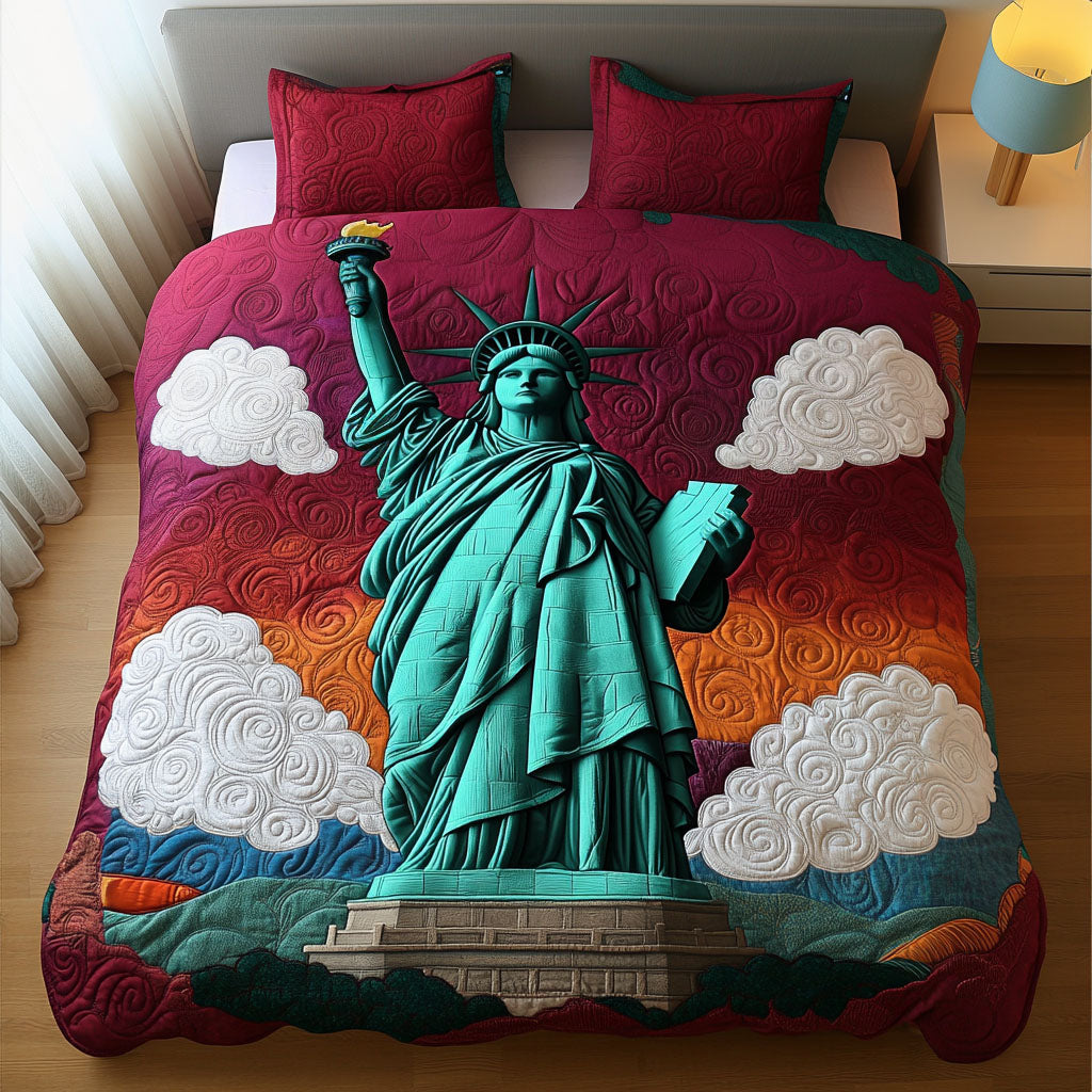 Statue Liberty Sunset 3-Piece Quilted Bedding Set NCU0NT6317 – Vantique