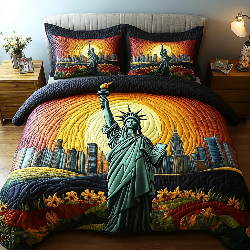 Statue of Liberty Charm 3-Piece Quilted Bedding Set NCU0DV5099 – Vantique