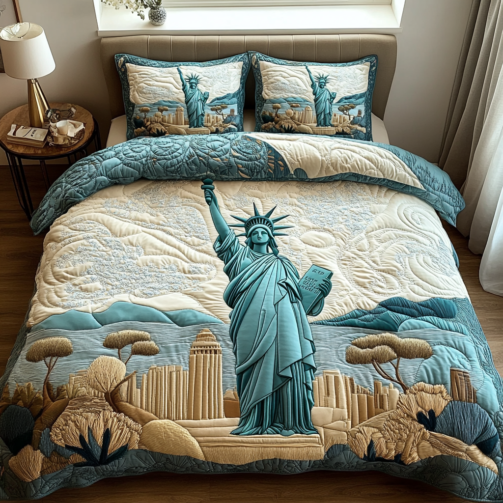 Statue of Liberty Light 3-Piece Quilted Bedding Set NCU0DV5103 – Vantique