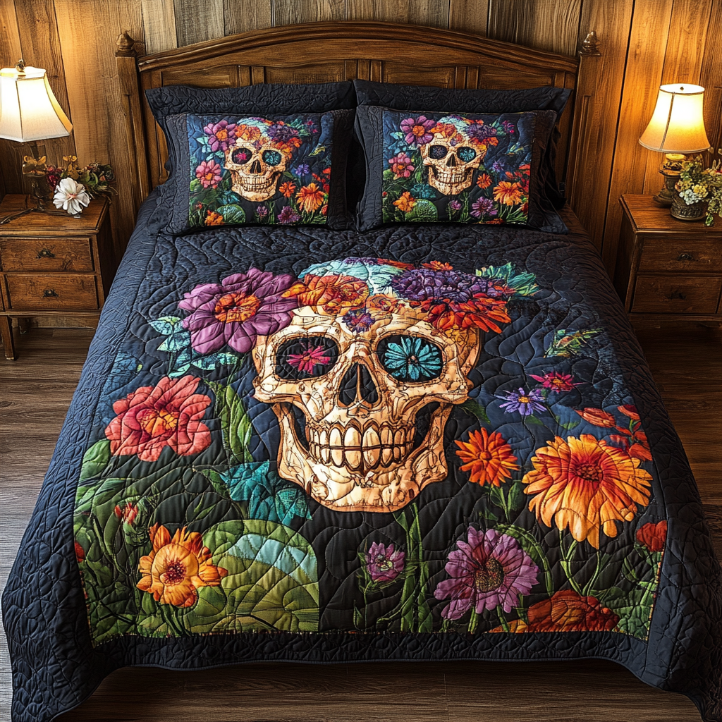 Artistic Skull 3-Piece Quilted Bedding Set NCU0VT66