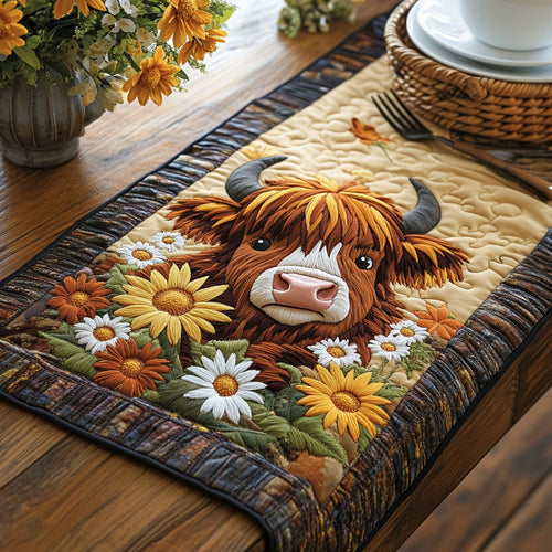Sunflower Cattle Quilted Table Runner NCU0NT3990