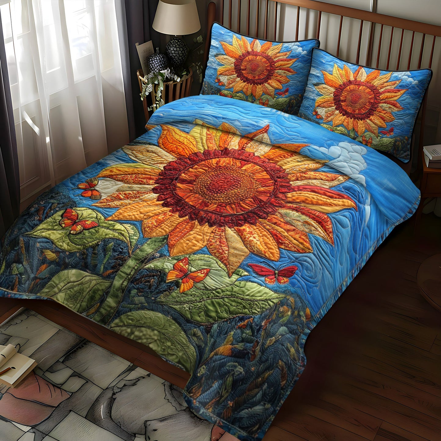 Sunflower Glow 3-Piece Quilted Bedding Set NCU0NT3486