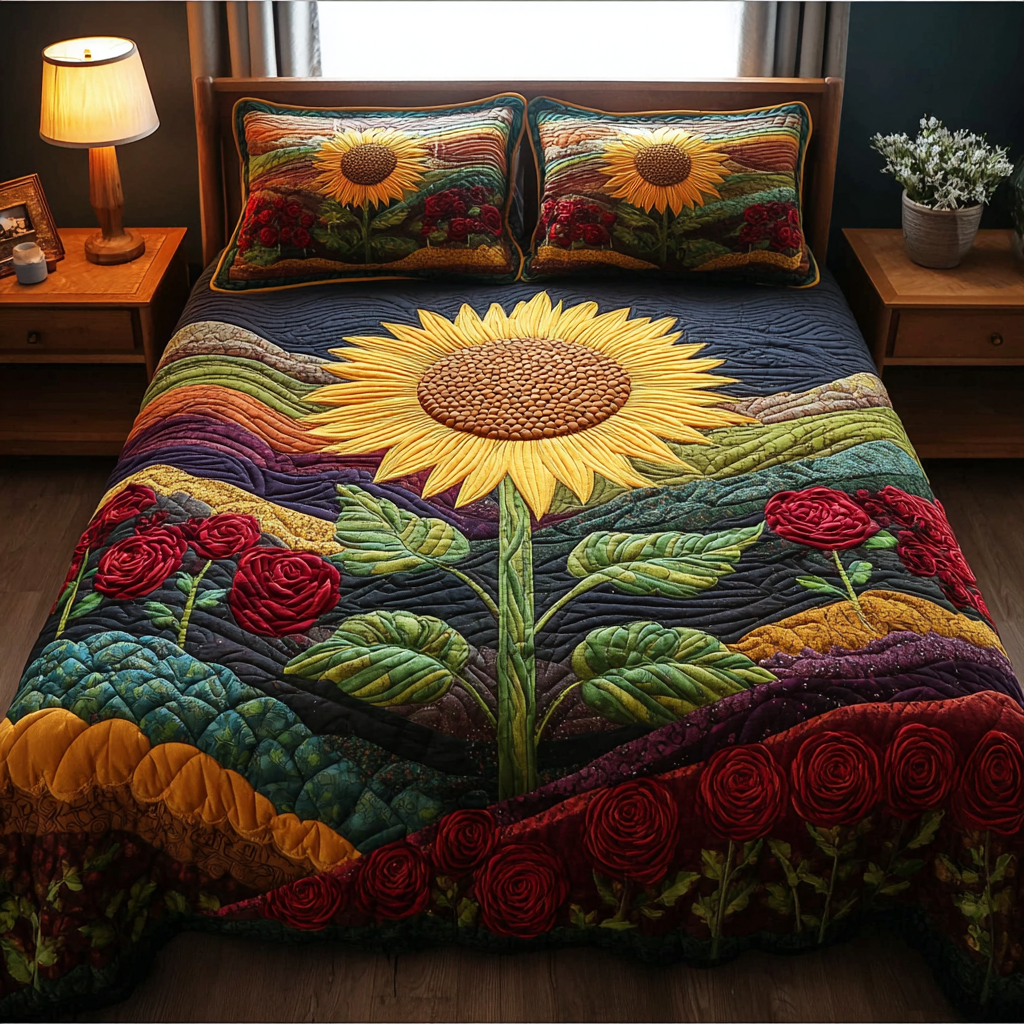 Sapphire Sunflower 3-Piece Quilted Bedding Set NCU0TH911 main image 1