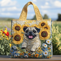 Sunny Pug Quilted Tote Bag NCU0DK9466