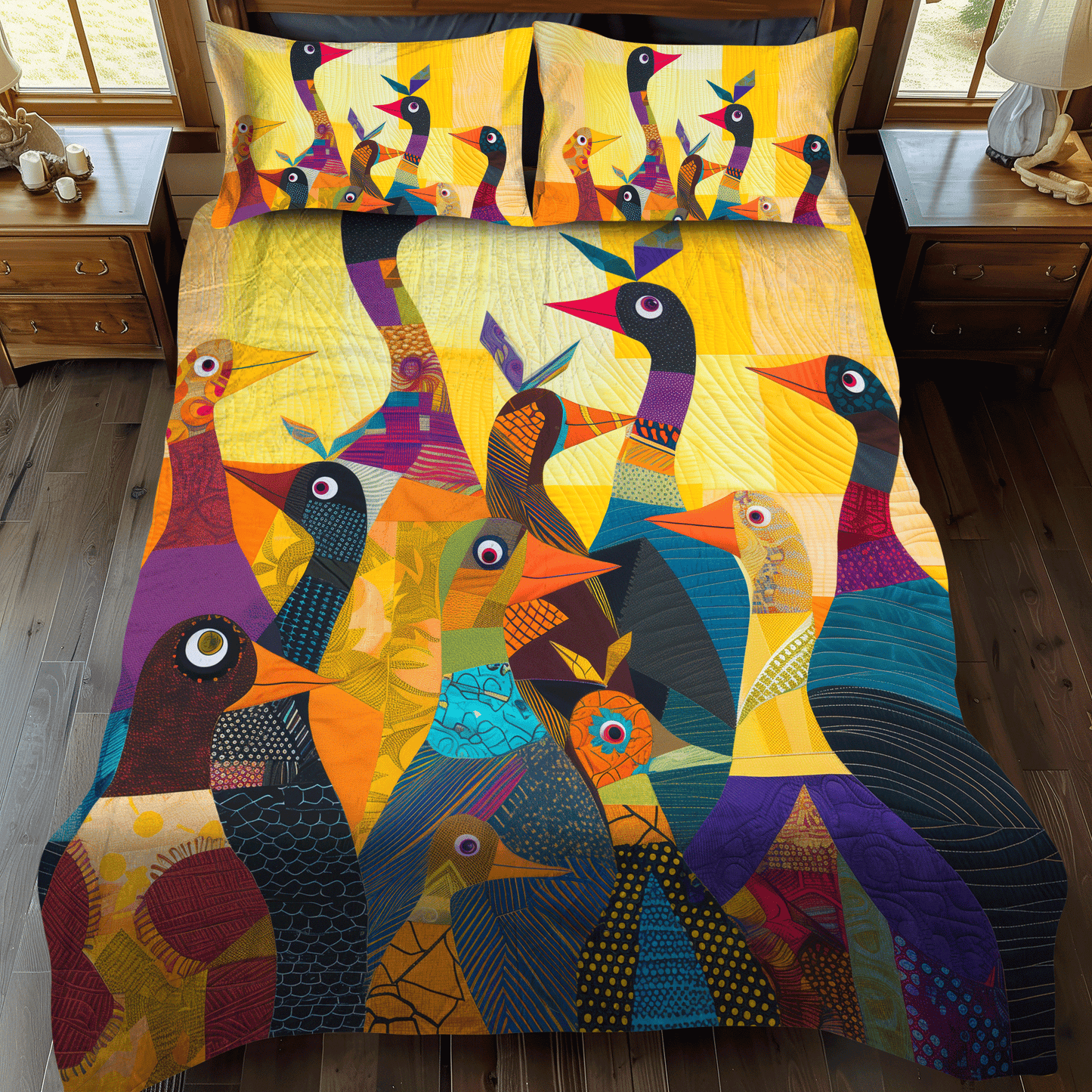 Sunrise Duck Village 3-Piece 3-Piece Quilted Bedding Set NCU0DV406