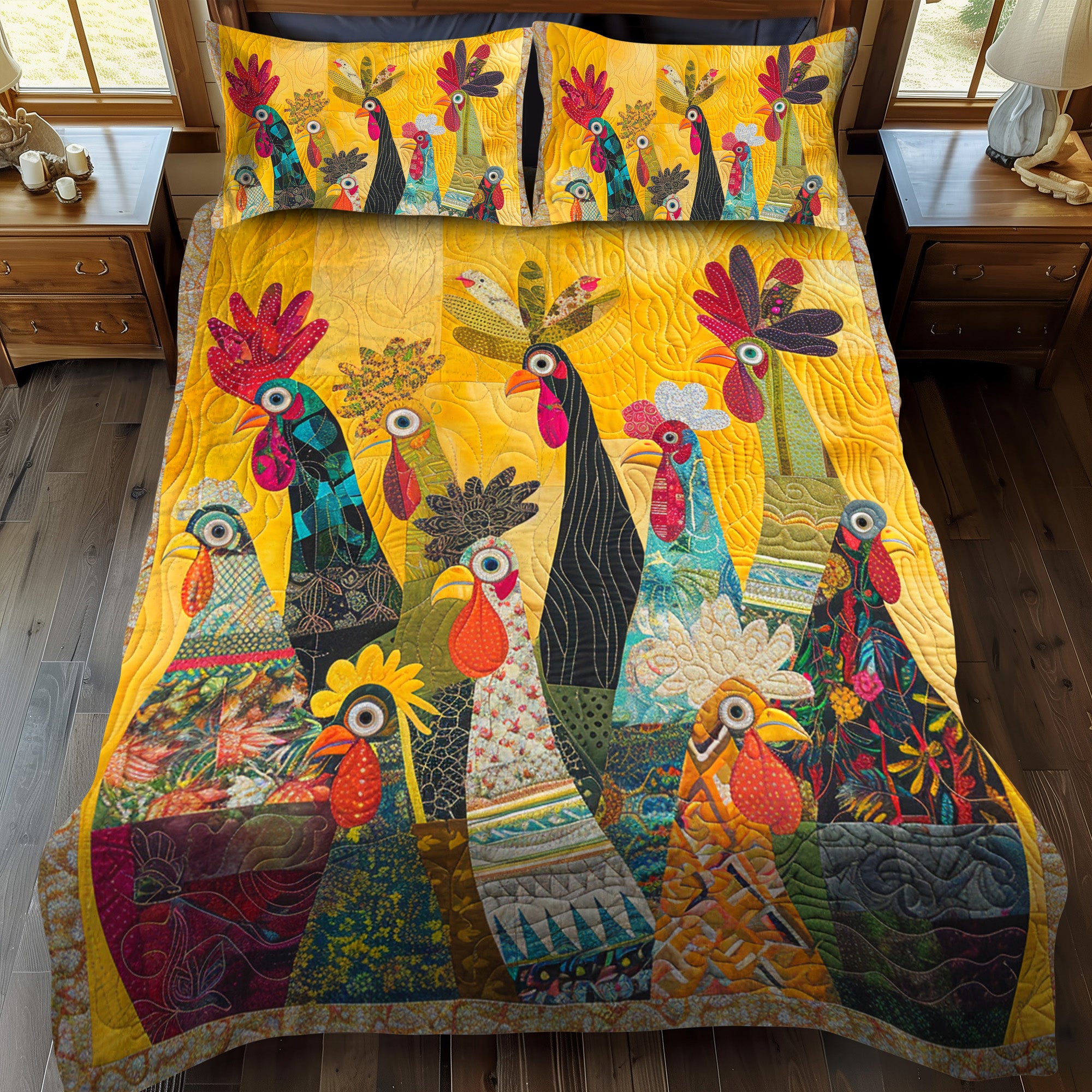 Barnyard Rooster 3-Piece Quilted Bedding Set NCU0TH895