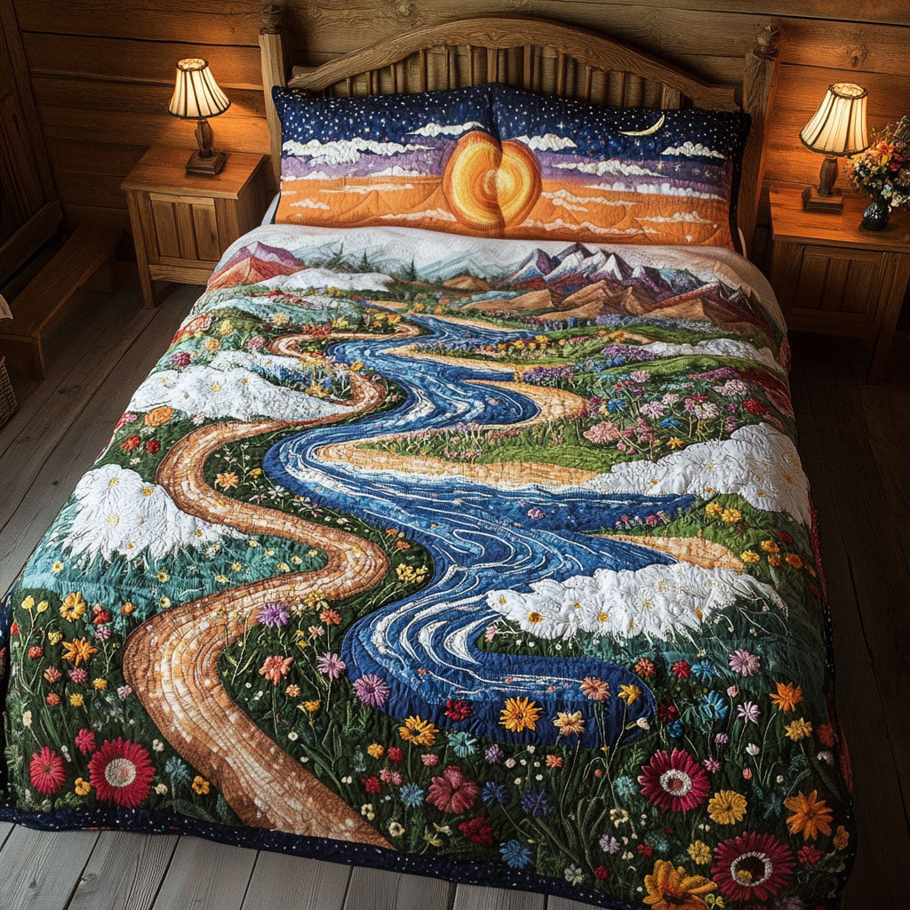 Sunset Over the Hills 3-Piece Quilted Bedding Set NCU0PT4292  Vantique