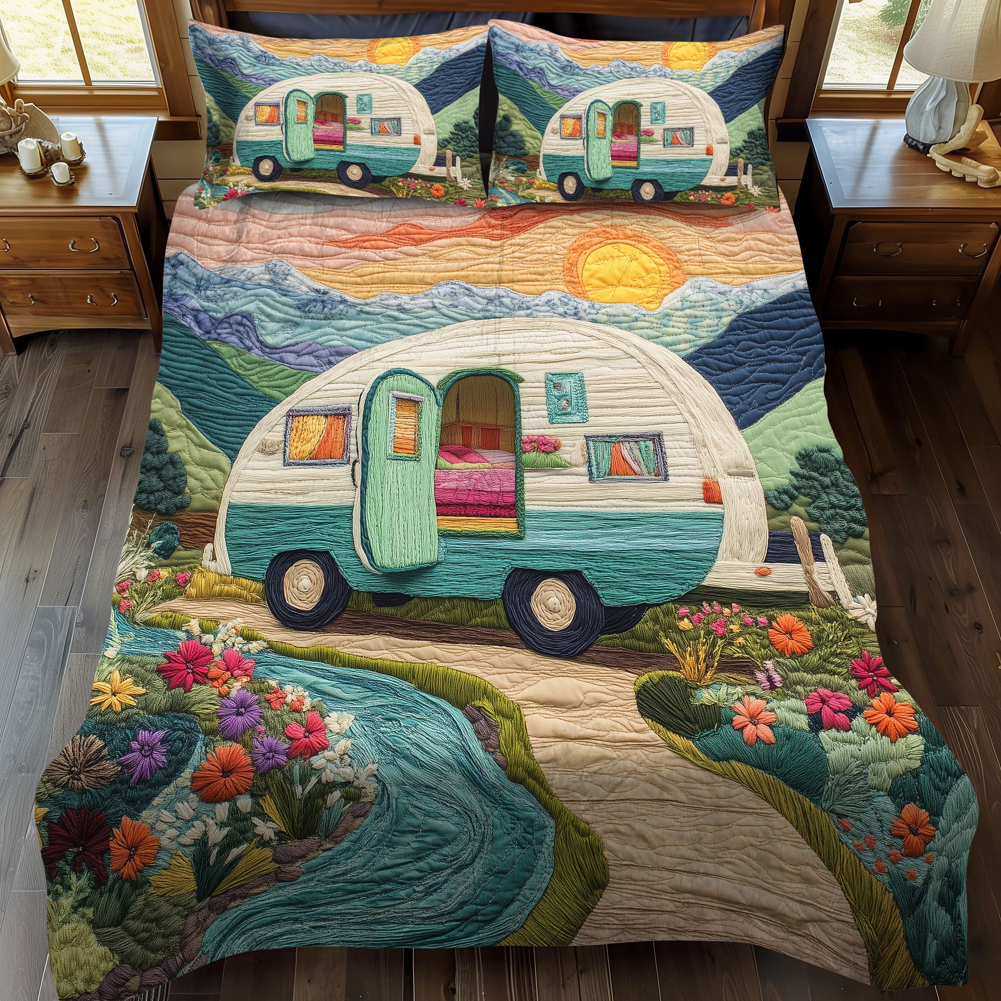 Sunset Boardwalk 3-Piece Quilted Bedding Set NCU0DQQ0849