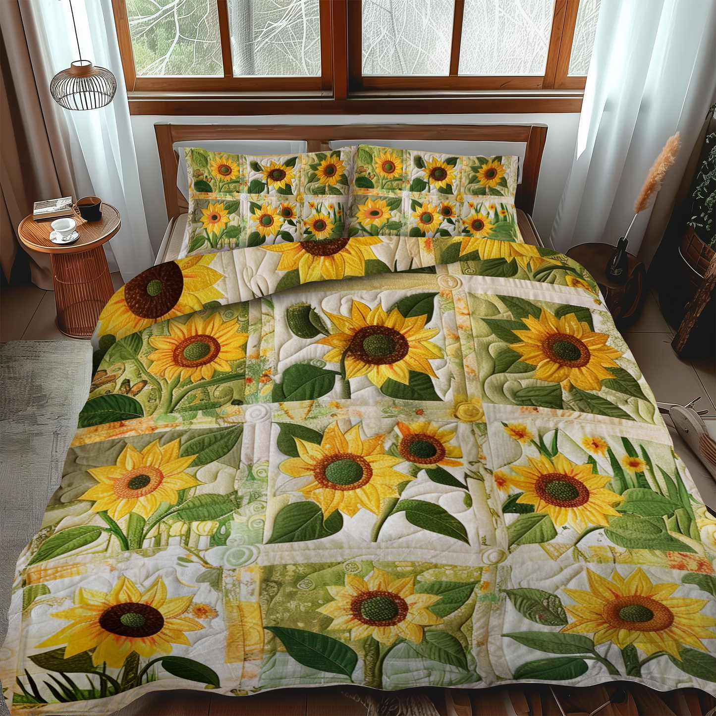 Sweet Sunflowers 3-Piece Quilted Bedding Set NCU0VL220