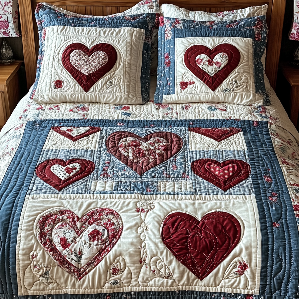 Heart 3-Piece Quilted Bedding Set NCU0VT97