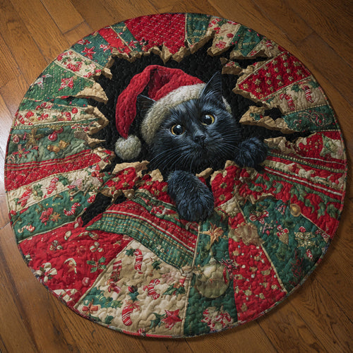 Tearaway Black Cat Quilted Round Mat NCU0HH639