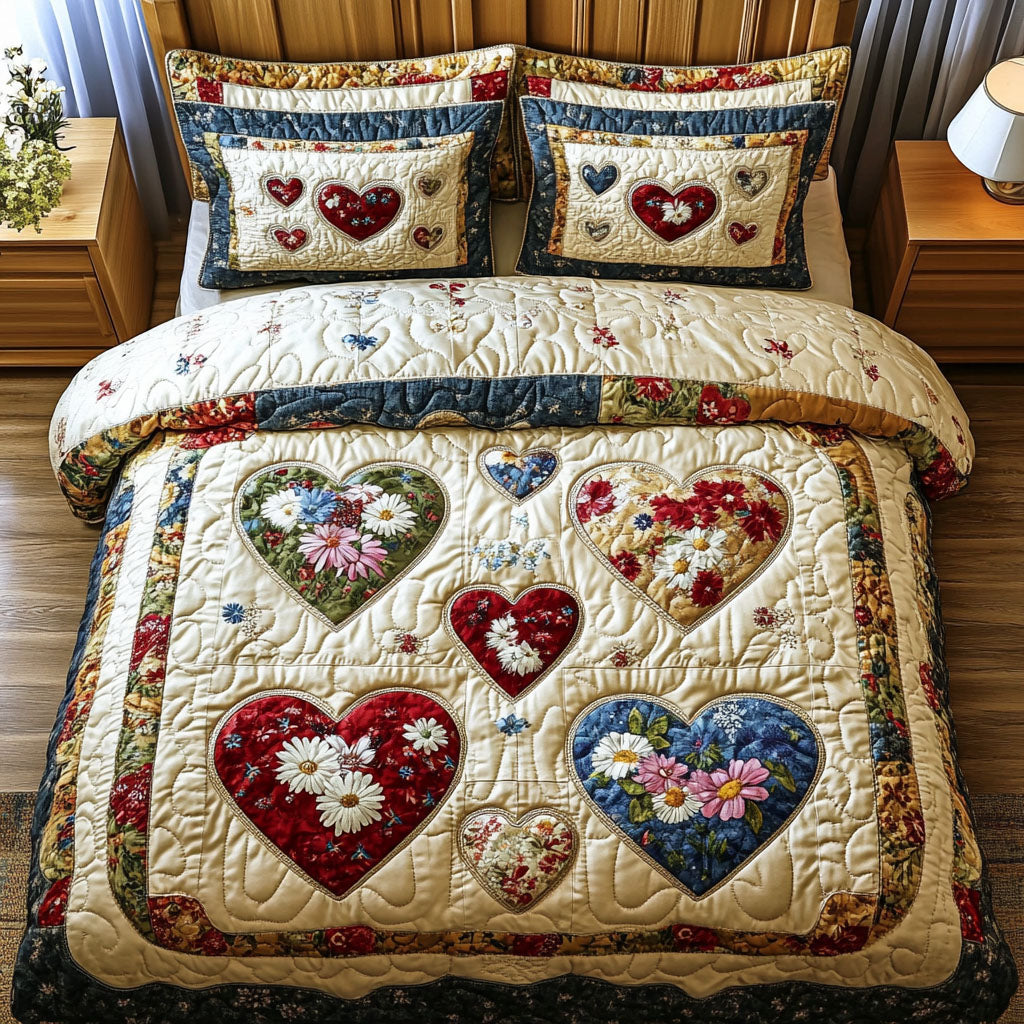 Timeless Hearts Bloom 3-Piece Quilted Bedding Set NCU0PT3719