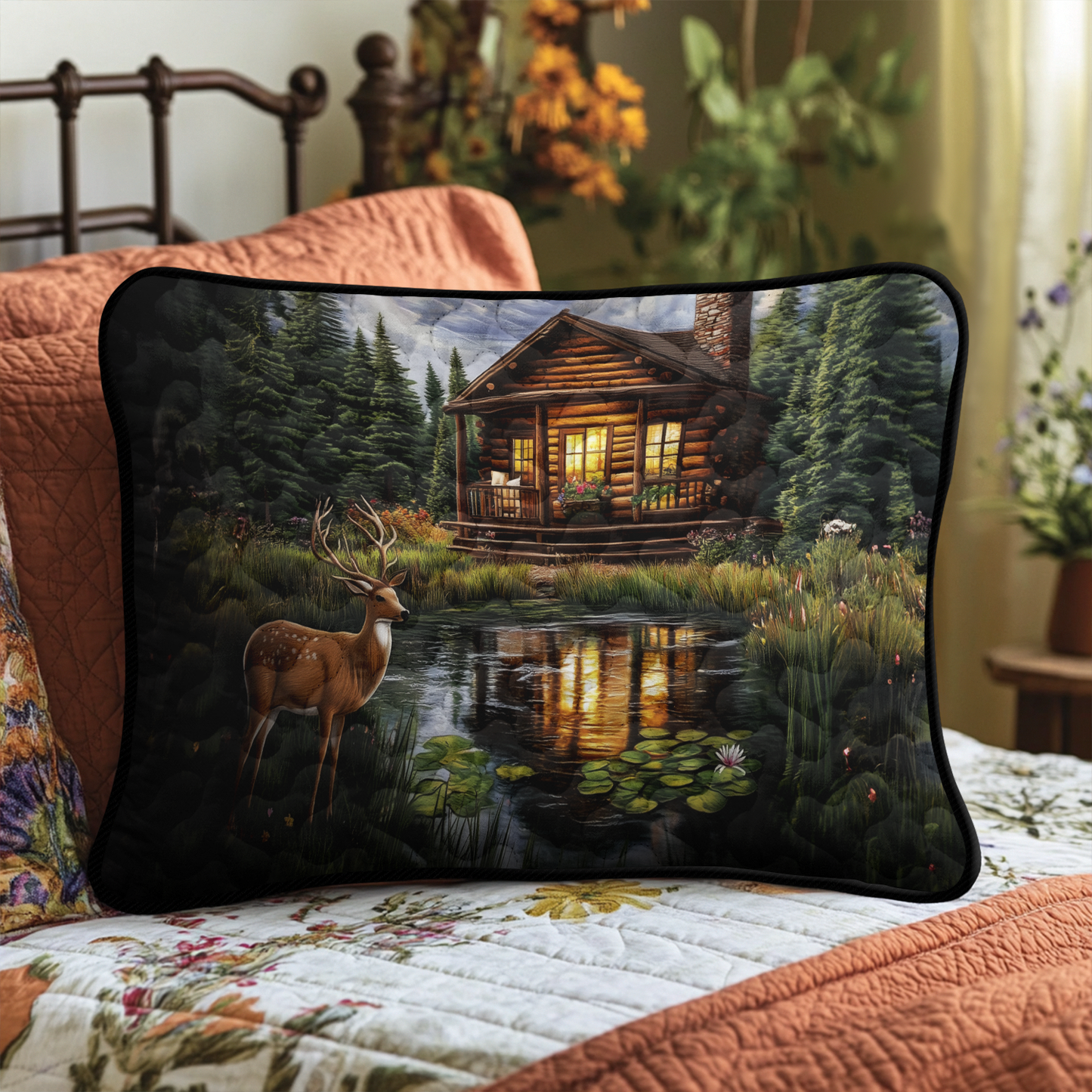 Tranquil Log Cabin Quilted Bedding Pillow Case NCU0DK4250