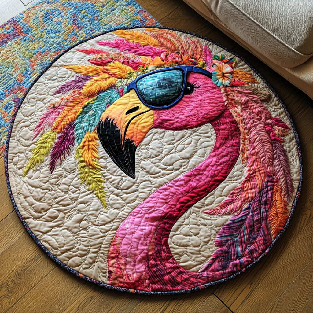 Tropical Flamingos Quilted Round Mat NCU0DV5999