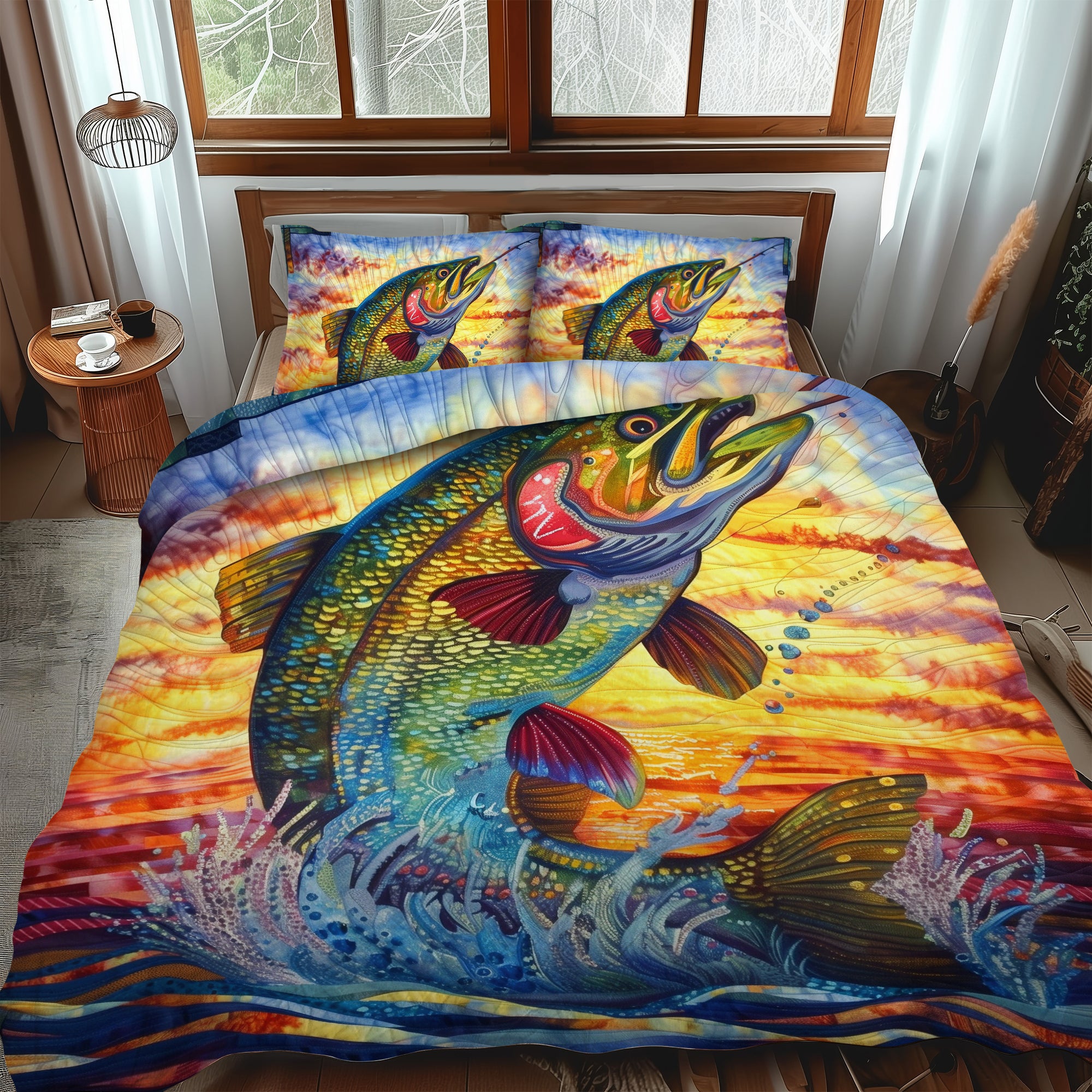 Teal Totem 3-Piece Quilted Bedding Set NCU0NXD1749