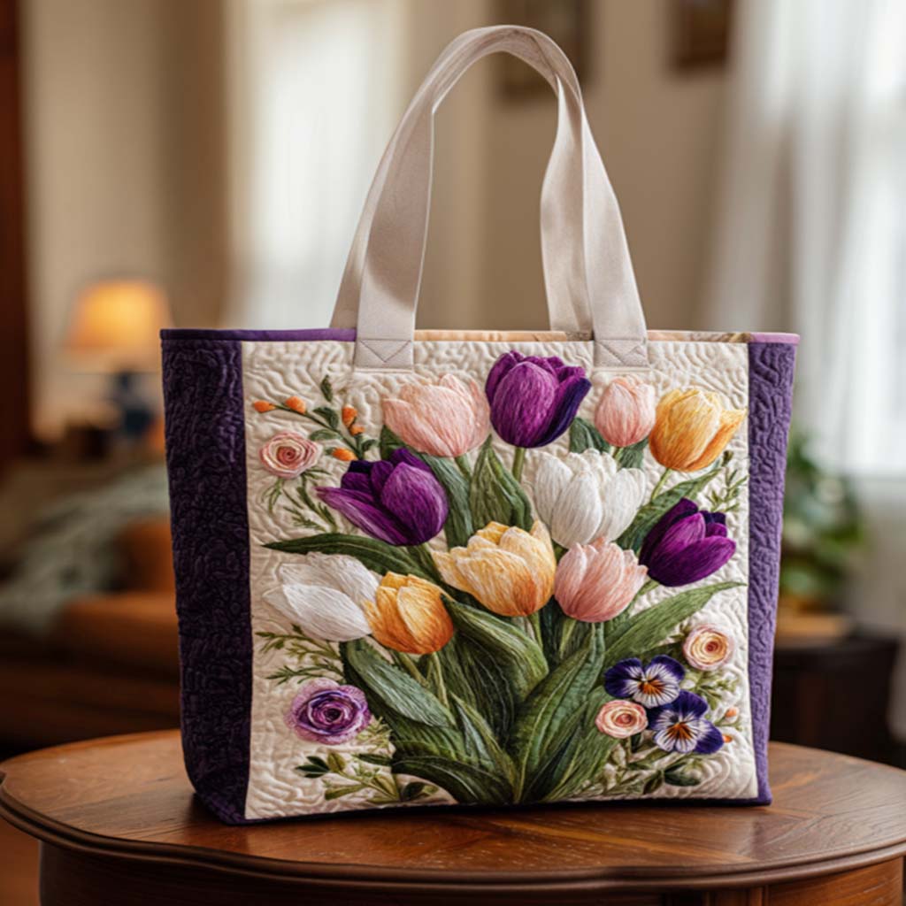 Tulip Garden Walk Quilted Tote Bag NCU0NT9376