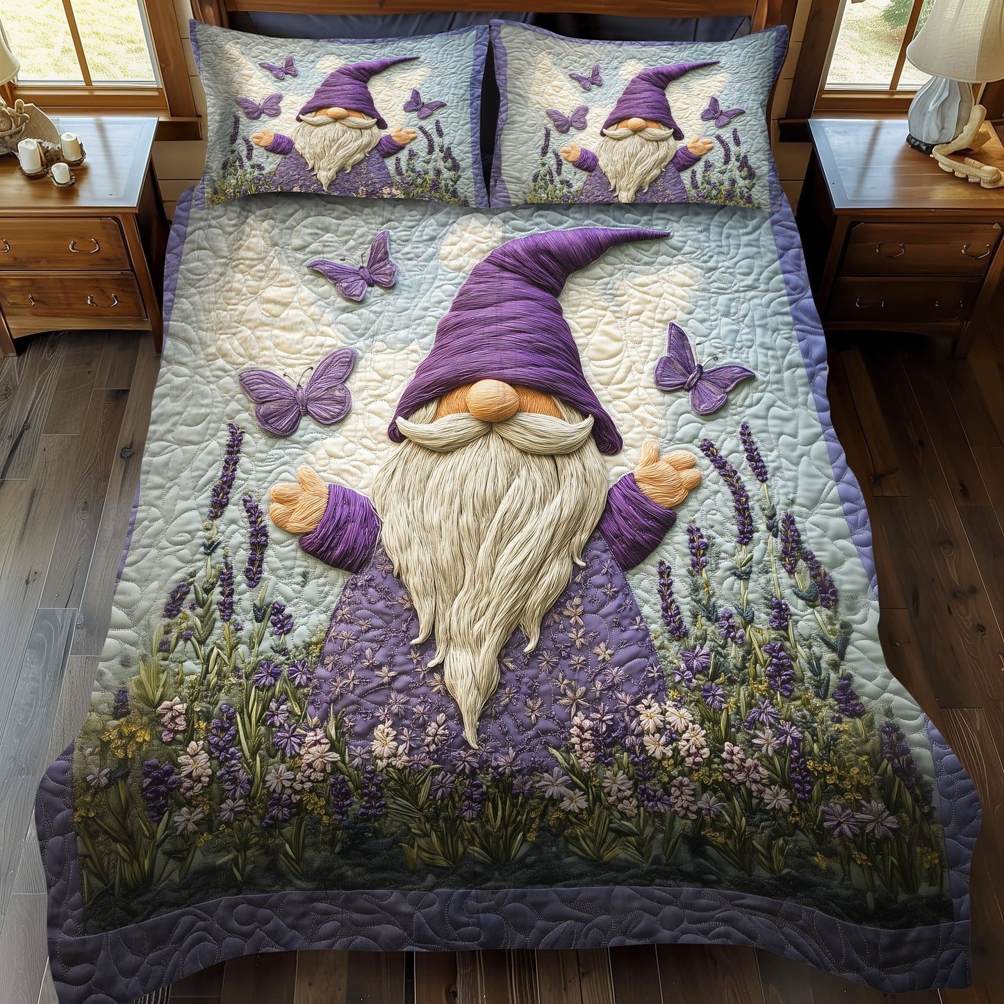 Tulip Trail Gnome 3-Piece Quilted Bedding Set NCU0PT3198