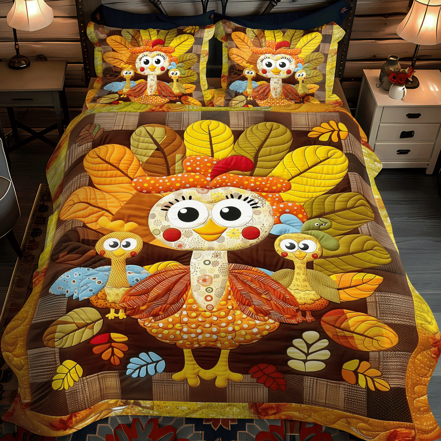 Turkey Playtime 3-Piece Quilted Bedding Set NCU0TH1097