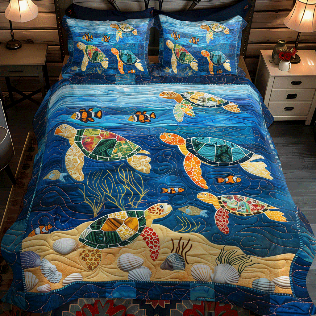 Turtle Coral Fest 3-Piece Quilted Bedding Set NCU0TH1356