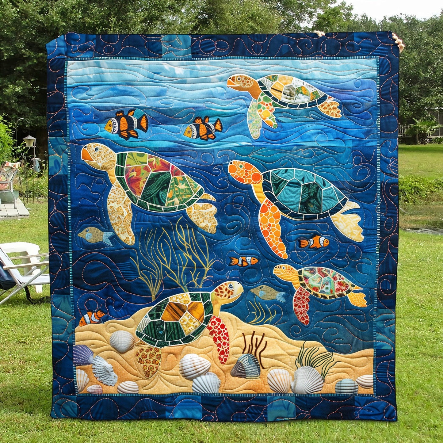 Turtle Coral Fest Quilted Blanket NCU0TH1194