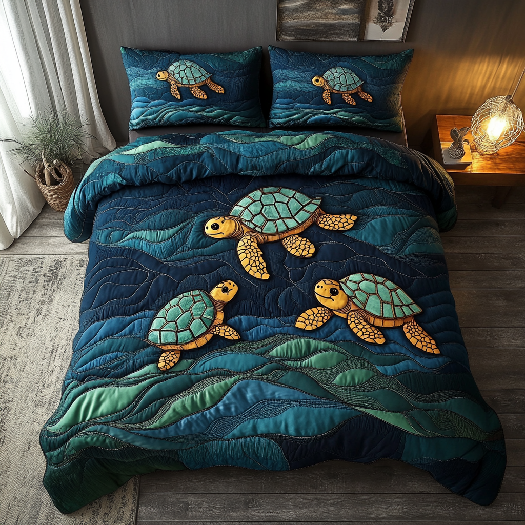 Sacred Turtle 3-Piece Quilted Bedding Set GFTOQM2278