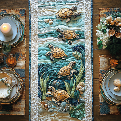 Turtle Tranquility Quilted Table Runner NCU0DV3509