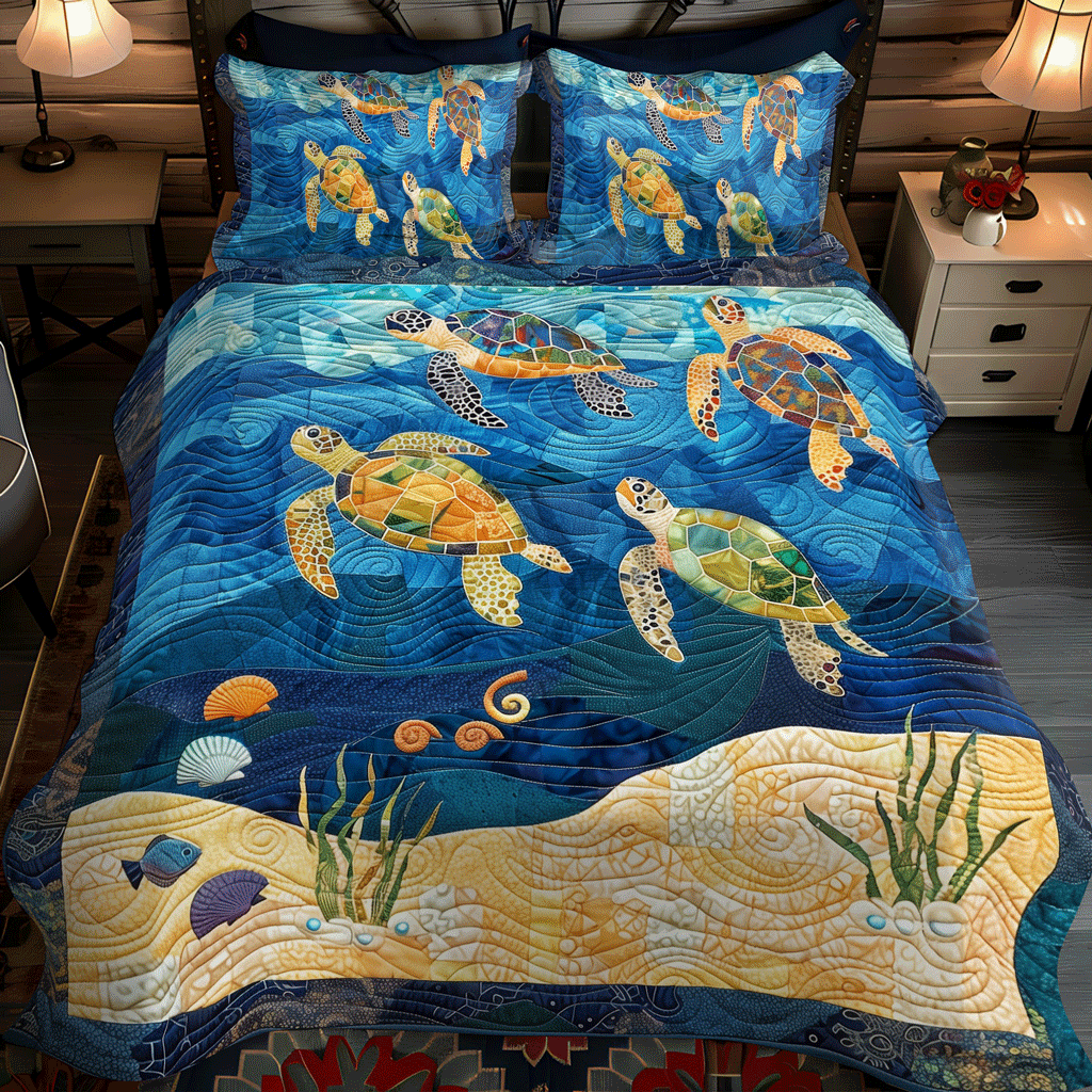 Turtley Mosaic 3-Piece Quilted Bedding Set NCU0TH1351