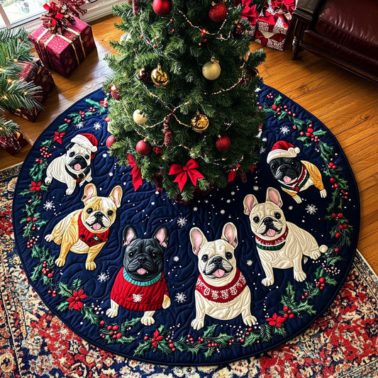 Twinkle Frenchie Lights Quilted Christmas Tree Skirt NCU0DV7965