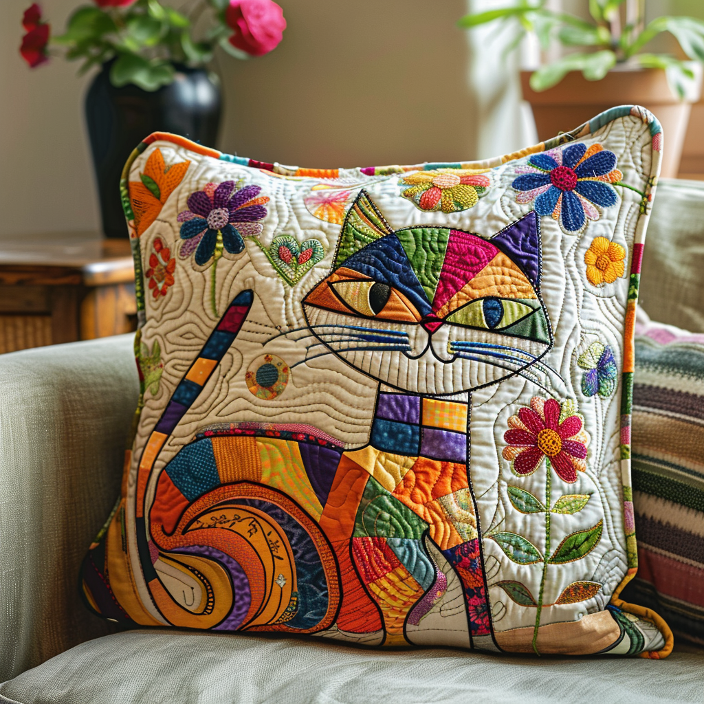 Vibrant Cute Cat Quilted Pillow Case NCU0PD358