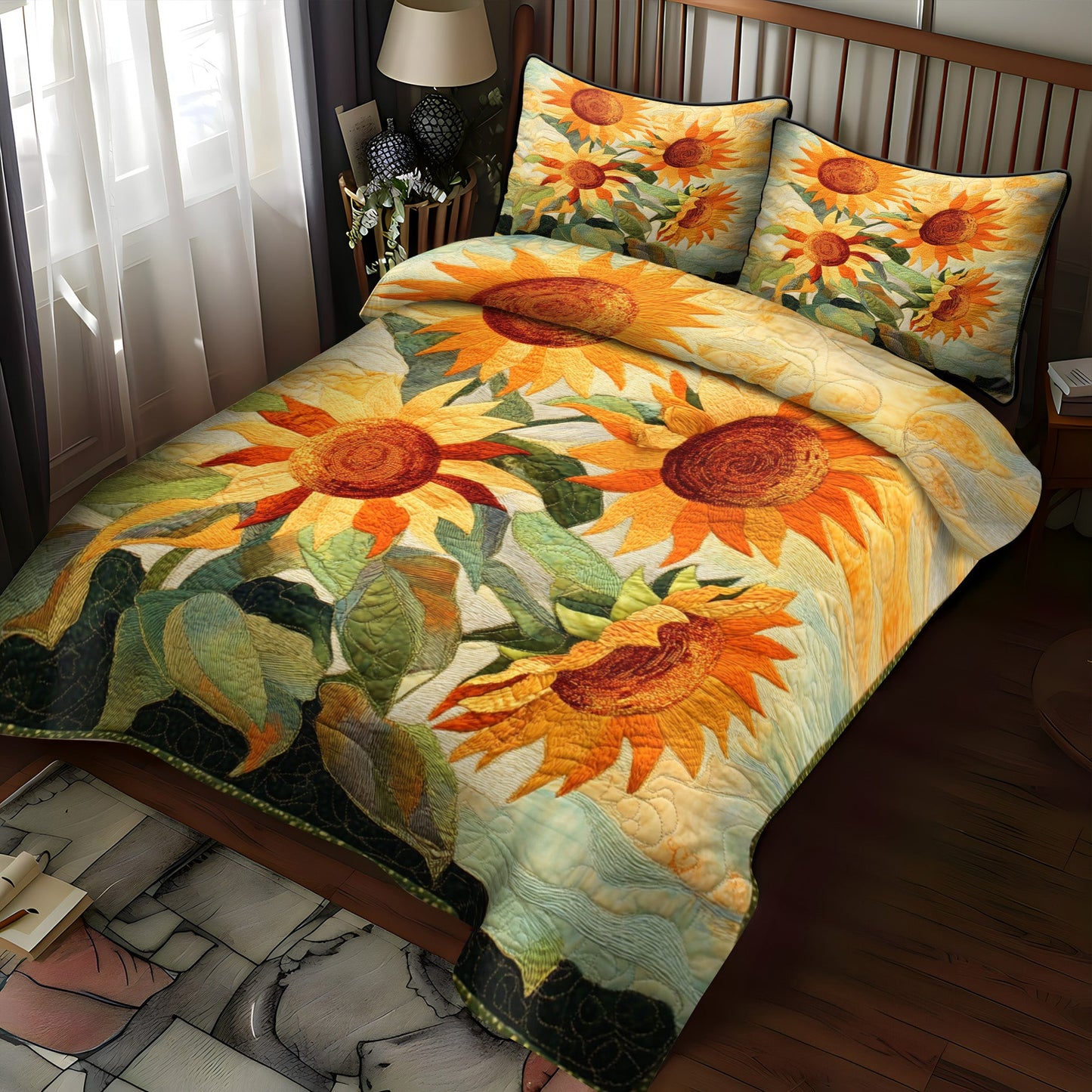 Vibrant Sunflowers 3-Piece Quilted Bedding Set NCU0NT3487