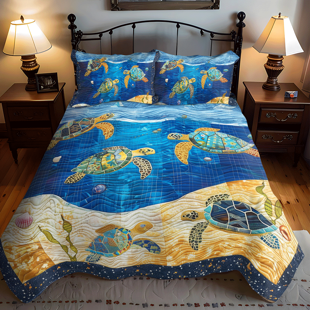 Vibrant Turtle Voyage 3-Piece Quilted Bedding Set NCU0TH1353