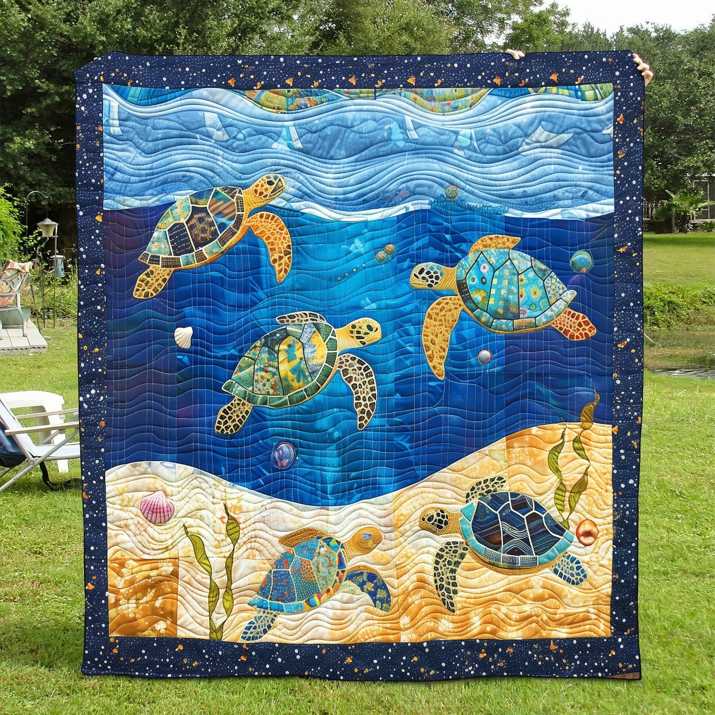 Vibrant Turtle Voyage Quilted Blanket NCU0TH1191
