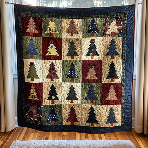 Vintage Christmas Tree Quilted Blanket NCU0PD312