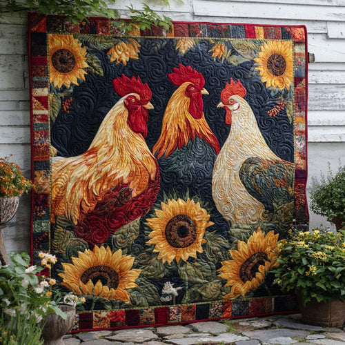Vintage Rooster Field Quilted Blanket NCU0NT9156