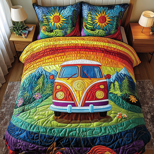 Wanderlust Wheels 3-Piece Quilted Bedding Set NCU0DV2742