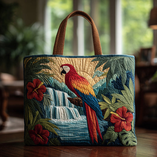 Waterfall Parrot Scene Quilted Tote Bag NCU0HH117