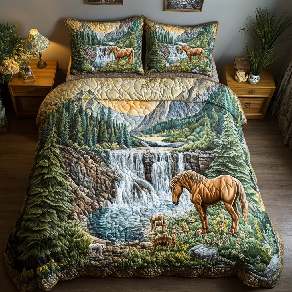 Elegant White Horse 3-Piece Quilted Bedding Set GFTOTP8456 main image 0
