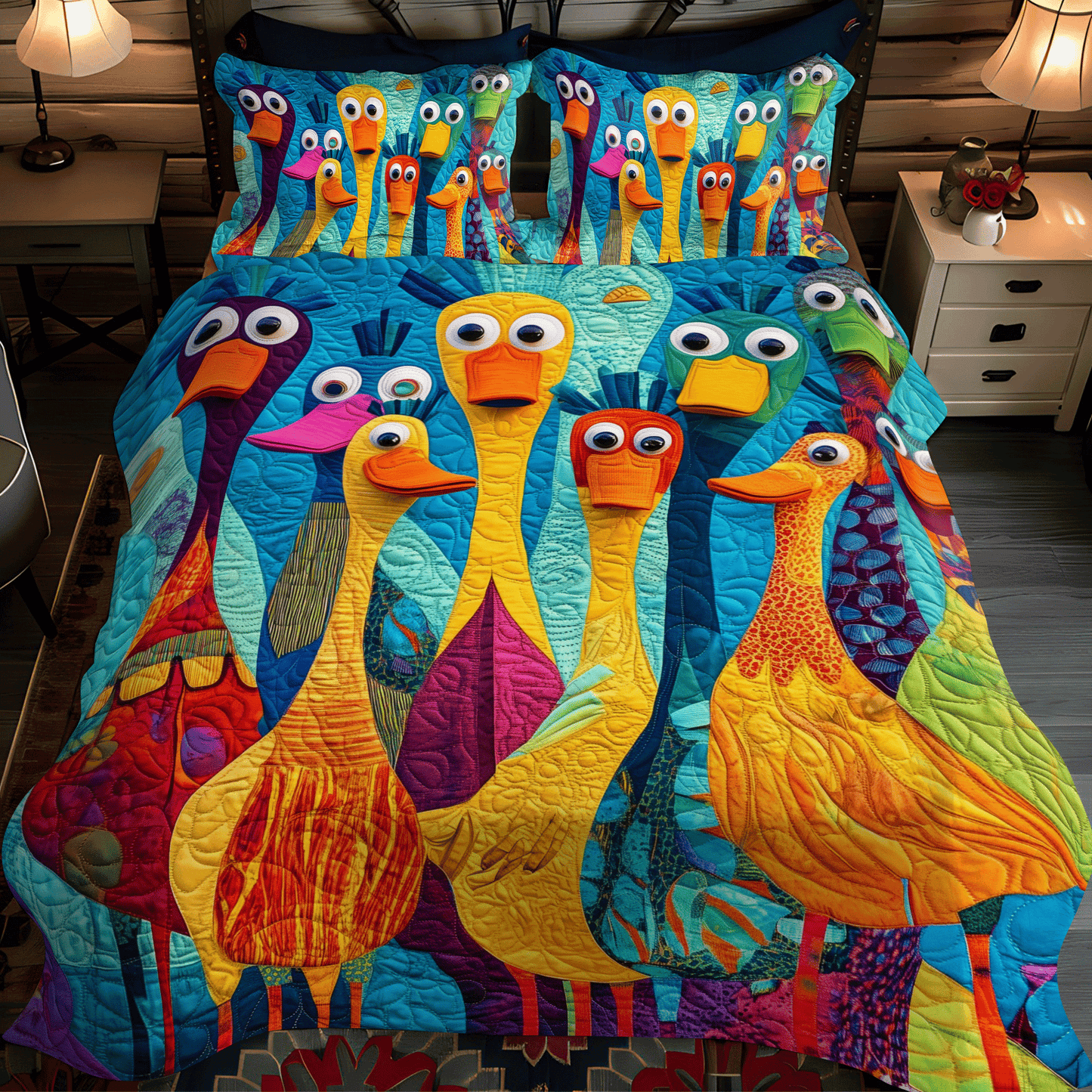 Whimsical Duck 3-Piece 3-Piece Quilted Bedding Set NCU0DV407