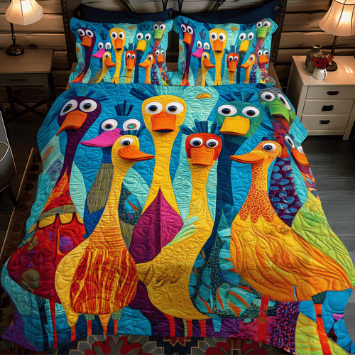 Whimsical Duck 3-Piece 3-Piece Quilted Bedding Set NCU0DV407