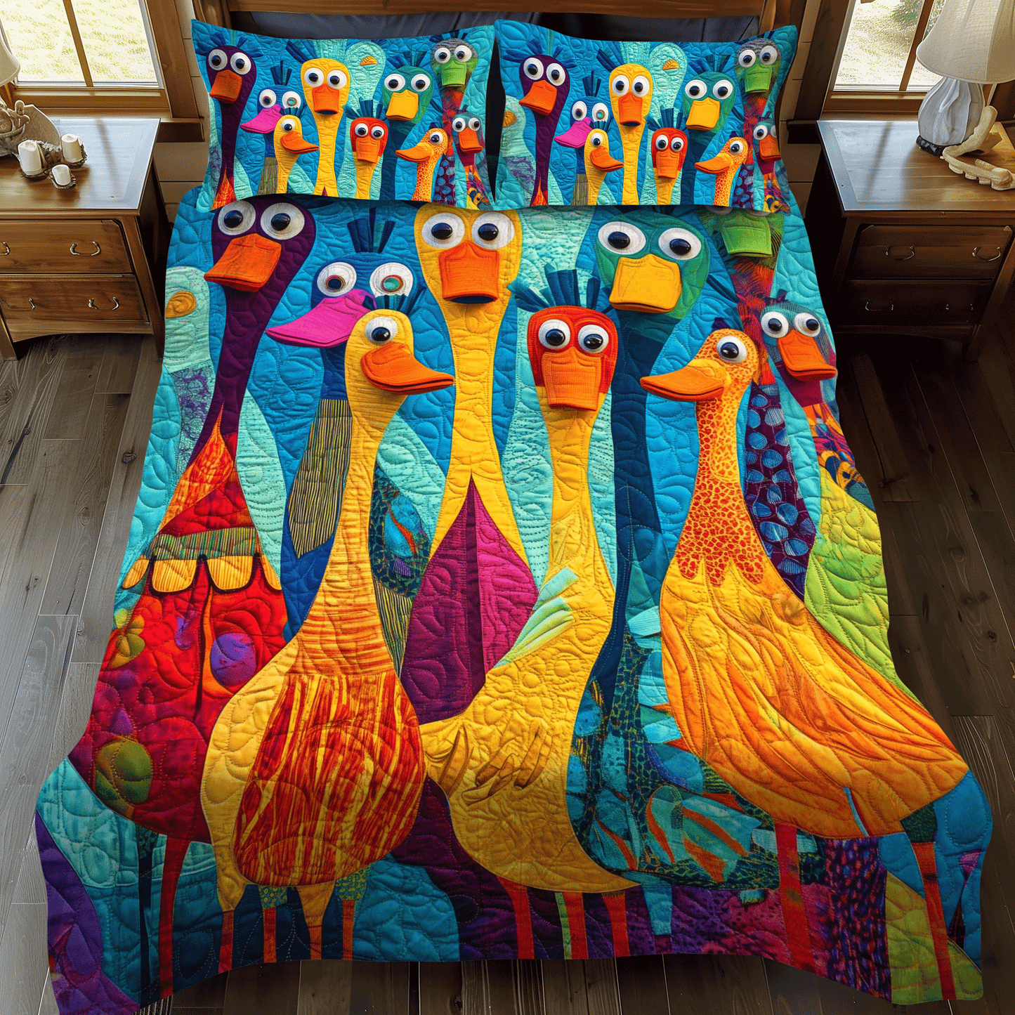 Whimsical Duck 3-Piece 3-Piece Quilted Bedding Set NCU0DV407