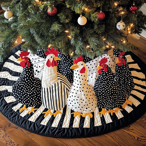 Whimsical Hens Quilted Christmas Tree Skirt NCU0PT2280
