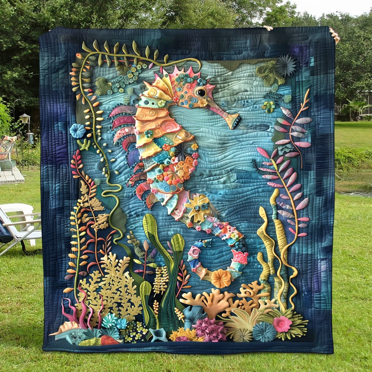 Whimsical Seahorse Quilted Blanket NCU0TH1252