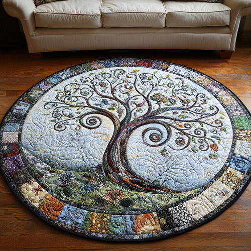 Whimsical Swirl Tree Quilted Round Mat NCU0VL1345