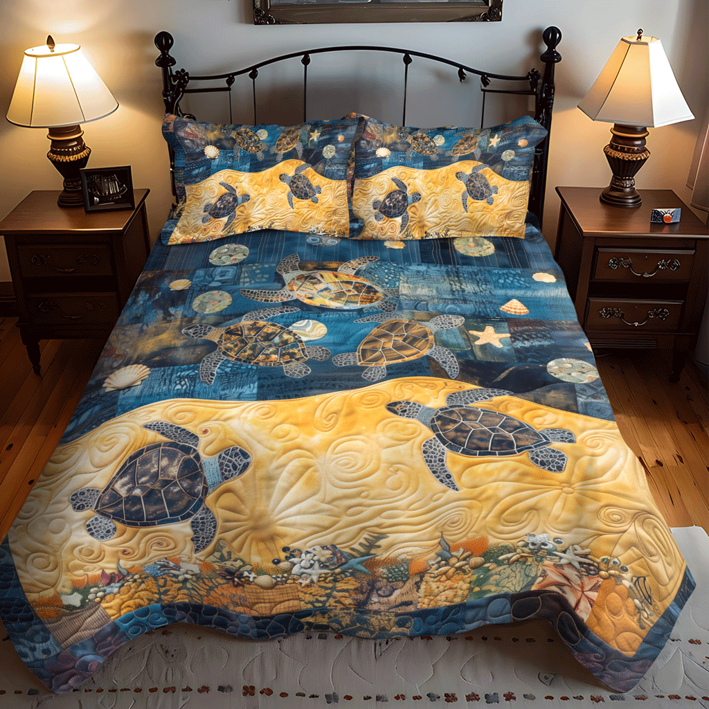 Whimsical Turtle Sea 3-Piece Quilted Bedding Set NCU0TH1344