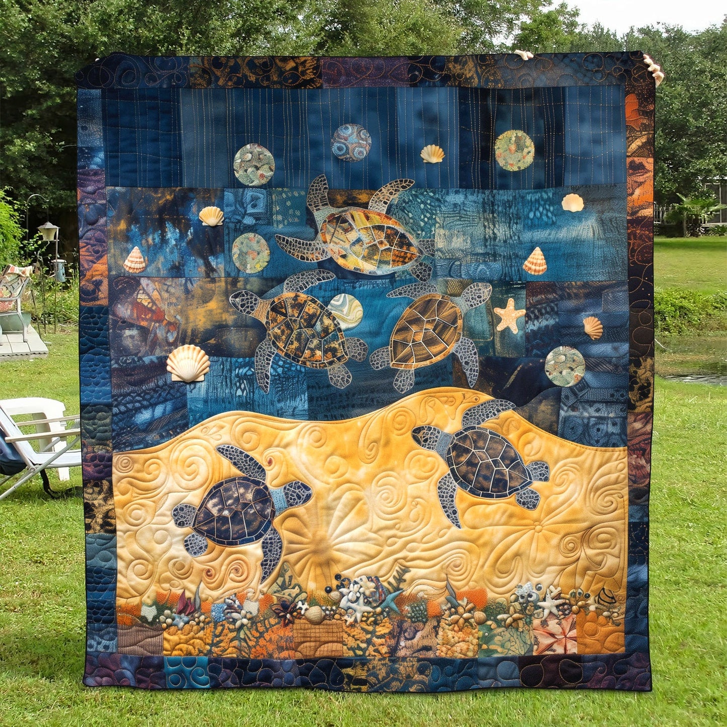 Whimsical Turtle Sea Quilted Blanket NCU0TH1182